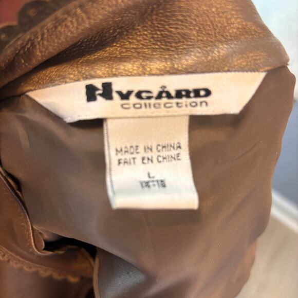 Nygard Collection Leather Jacket Bronze Laser Cut Zip Up Womens Large Petite - Picture 8 of 9